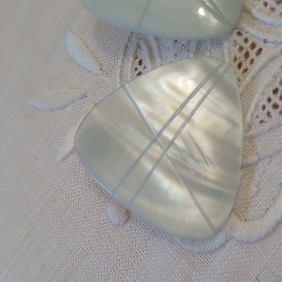 Natural seashell etched died light blue geometric post earrings - Picture 3 of 7